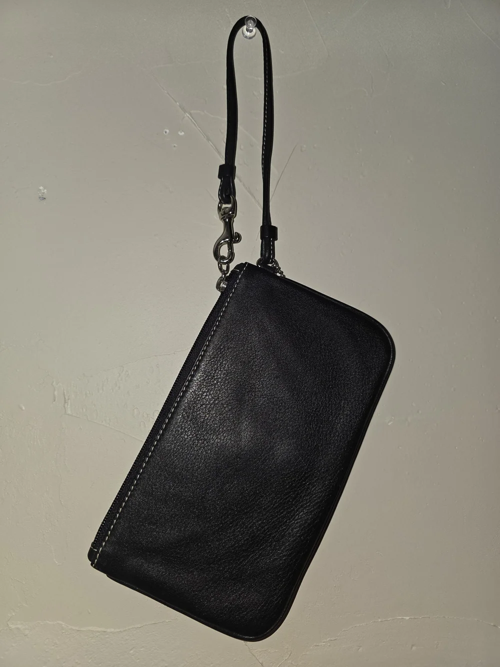 Coach Black Leather Wristlet Wallet with Contrast Stitching